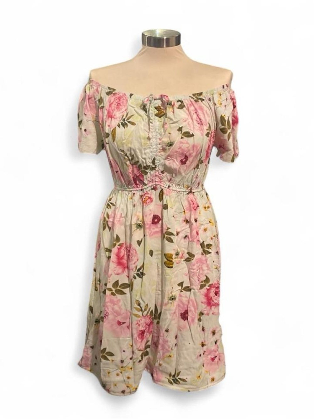 Off-Shoulder Pink Floral Summer Dress